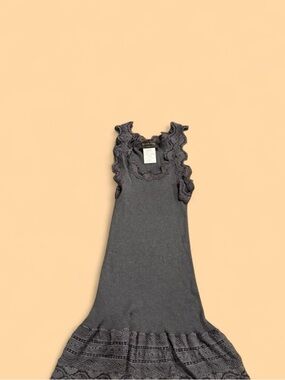 Sleeveless Ruffle Knit Tank Top in Charcoal